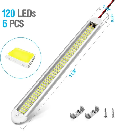 Miniatura 7 de CT CAPETRONIX - Barra de luz interior LED de 12 V, 120 LED, 1500 lúmenes, 8 W, CC, 12 voltios, con interruptor de encendido/apagado, para remolque