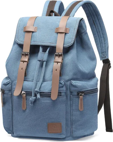 Miniatura 10 de DTGN Mochila de lona vintage para hombres y mujeres, mochila casual duradera con acento de cuero, se adapta a la universidad, trabajo, viajes y al