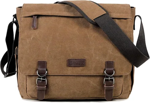 Miniatura 9 de Bolsa de mensajero de lona para hombres y mujeres, bolsa de viaje para laptop, maletín de negocios de 15.6 pulgadas