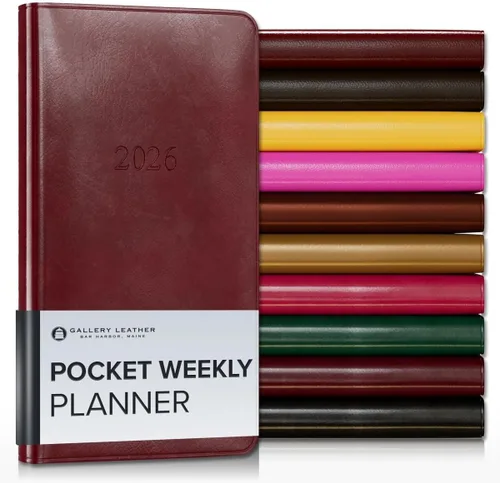 Miniatura 201 de Gallery Leather Agenda semanal y mensual grande 2025-2026, agenda y cuaderno con elegantes bordes de página dorados dorados, 12 meses, cactus Cactus