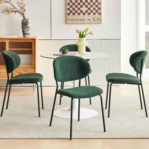 Miniatura 12 de NORDICANA Grey Boucle - Juego de 4 sillas de comedor modernas con respaldo curvado para 4, sillas laterales tapizadas para comedor con patas