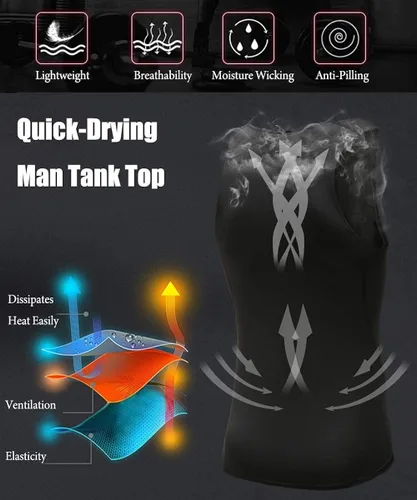 Miniatura 2 de HIBETY Paquete de 3 o 4 camisetas sin mangas de compresión para hombre, capa base, camisetas de compresión fresca y seca