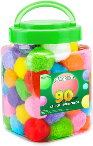 Eppingwin 90 PCS Pompones Multicolores, Pompones Suaves de 1.5 Pulgadas para Manualidades, Colores Surtidos Pompones Grandes para Artes y