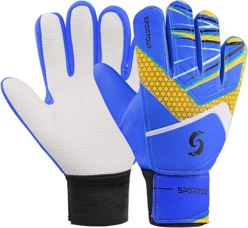 Sportout Guantes de portero para niños, guantes de fútbol con doble protección en la muñeca y material de látex resistente al desgaste y Azul