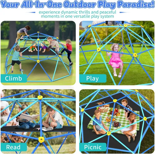 Miniatura 6 de Gardenature - Cúpula de escalada de 10 pies con hamaca y columpio, gimnasio de jungla al aire libre para niños, estructura de escalada de cúpula