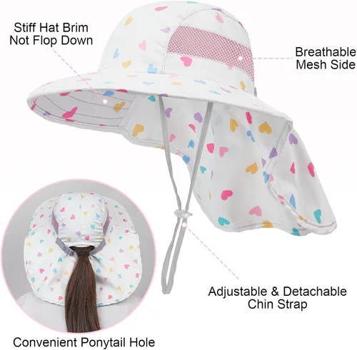Miniatura 143 de Sombrero de sol para niños, protección UV, unicornio, verano, playa, jugar con ala ancha, solapa para el cuello para niñas y niños