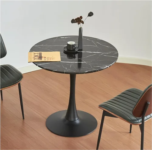 Miniatura 9 de Mesa de comedor redonda, mesa circular de tulipán de 31.5" con tablero engrosado y pedestal de metal, mesa de bistró moderna de mediados de siglo