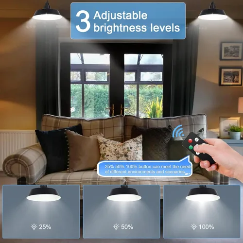 Miniatura 3 de Luces colgantes solares LED, luces solares de cobertizo con interruptor de encendido y apagado, iluminación regulable de 360°, control remoto, cable