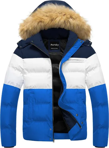 Miniatura 17 de Pursky Chaqueta de plumón impermeable para hombre, abrigos de invierno con capucha de piel para esquiar, parka con capucha de piel