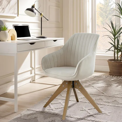 Miniatura 23 de Zouron Silla giratoria moderna de mediados de siglo con patas de metal dorado, silla de escritorio tapizada sin ruedas, silla de oficina lateral Oro