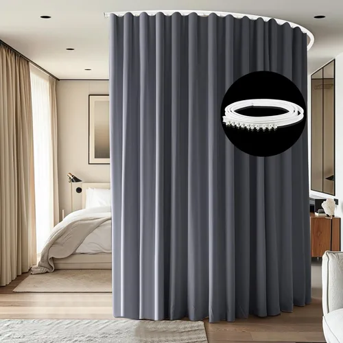 Miniatura 9 de Divisor de habitación con rieles para cortinas montadas en el techo, juego extra ancho de cortinas opacas con rieles flexibles para dormitorio