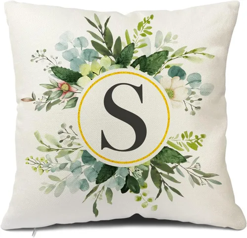 Miniatura 32 de Snycler Fundas de almohada con monograma de letra L, floral, 18 x 18 pulgadas, almohadas de primavera verdes, fundas decorativas de verano, Estilo L