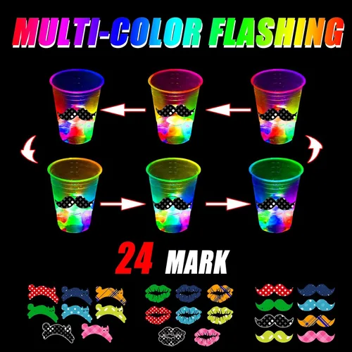 Miniatura 5 de Vasos de fiesta brillantes de 16 onzas para diversión de eventos en interiores y exteriores, tazas intermitentes iluminadas para eventos nocturnos