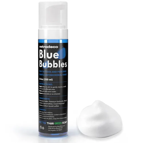 Blue Bubbles - Jabón espumoso de 8.5 onzas para sanar, limpiar y limpiar la piel y piercings, fórmula suave, hidratante y vegana (espuma azul, 8.5