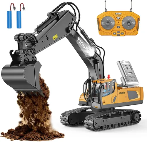 Miniatura 9 de Bulldozer de juguete RC con hoja de metal, luz y sonido, 9CH 2.4GHz control remoto camión de construcción, tractor topador juguetes para niños de 3