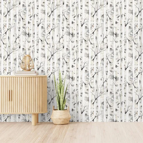 Miniatura 3 de VEELIKE Papel tapiz de abedul para despegar y pegar, papel de contacto rústico de abedul de 17.7 x 354 pulgadas, mural de pared extraíble de bosque