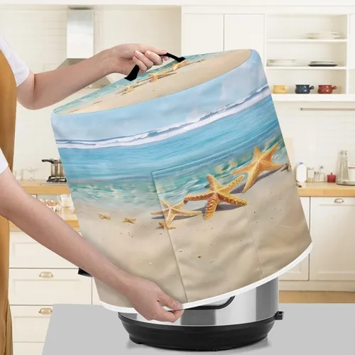 Miniatura 4 de Suobstales Cubierta para aparato con estampado de estrellas de mar de playa, cubierta antipolvo, funda portátil para olla a presión con bolsillo