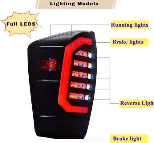 Miniatura 4 de Luces traseras LED mejoradas para Toyota Tacoma 2016-2021, montaje de luces traseras LED negras ahumadas con señal de freno/giro/lámpara de marcha