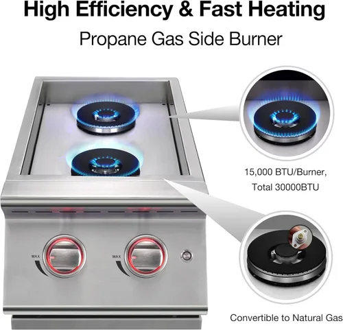 Miniatura 2 de Livory Quemadores Laterales Dobles de Parrilla para Cocina al Aire Libre, 2 Quemadores de Propano Líquido de 15,000 BTU, Acero Inoxidable 304