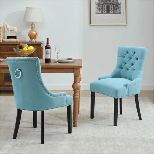 Miniatura 47 de adochr Juego de 2 sillas de comedor de terciopelo, sillas de cocina tapizadas con patas de metal, respaldo abotonado moderno con anillo de tracción