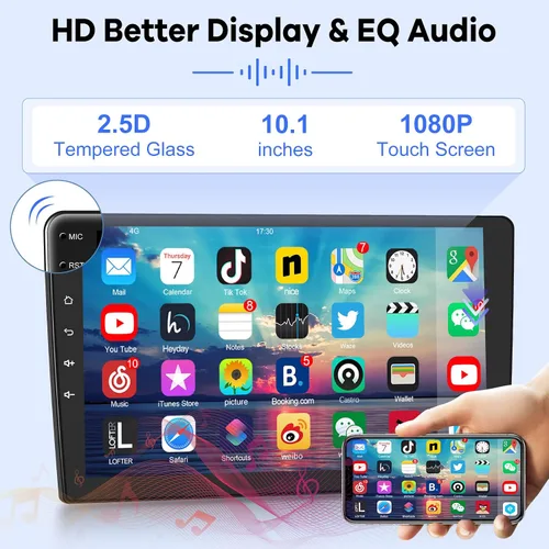 Miniatura 4 de [2G+32G] 10.1 pulgadas Android 11 Estéreo de coche doble DIN con Wireless/Wired CarPlay y Android Auto, pantalla táctil Android Radio con Mirror