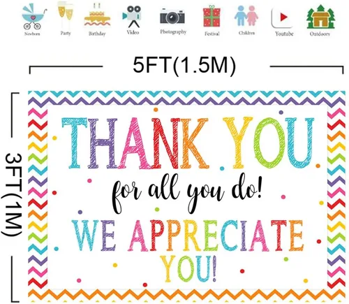 Miniatura 2 de Telón de fondo de 5 x 3 pies con texto en inglés "Thank You for All You Do Felicitaciones Graduados" Be Thankful to The Teacher Doctor Staff We