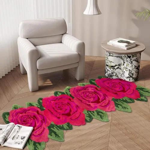 Miniatura 3 de USTIDE Alfombra esponjosa de rosa para piso, alfombra suave y peluda, alfombra hecha a mano, alfombras modernas, alfombras lavables para sala