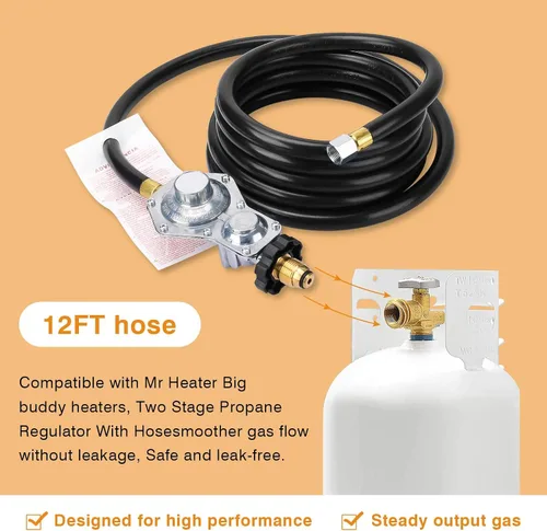 Miniatura 2 de Manguera de propano F273684 de 12 pies con regulador POL compatible con calentadores Mr Heater Big Buddy, manguera de calentador de propano sin
