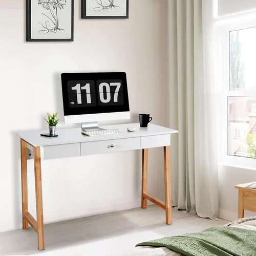 Miniatura 2 de COSTWAY Escritorio para computadora de 42 pulgadas con cajón de almacenamiento, moderna mesa de estudio de escritura en casa con patas de madera