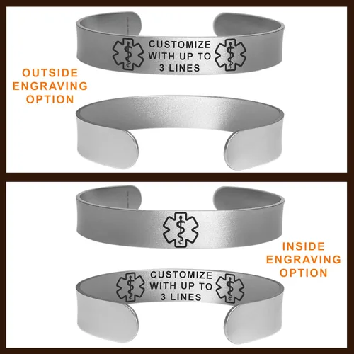 Miniatura 8 de Pulsera de identificación de alerta médica, acero inoxidable 316L, personaliza y personaliza, selecciona un tamaño de muñeca, de 6 a 9 pulgadas
