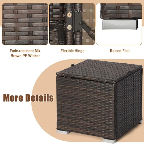 Miniatura 6 de RELAX4LIFE Otomana de mimbre para almacenamiento al aire libre, reposapiés de ratán de 2 piezas con cojín extraíble, reposapiés multiusos, mesa Rojo