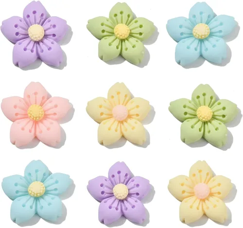 Miniatura 10 de Ipotkitt 100 dijes de resina opaca con diseño de flores, abejas y mariposas, con parte trasera plana, para álbumes de recortes, accesorios