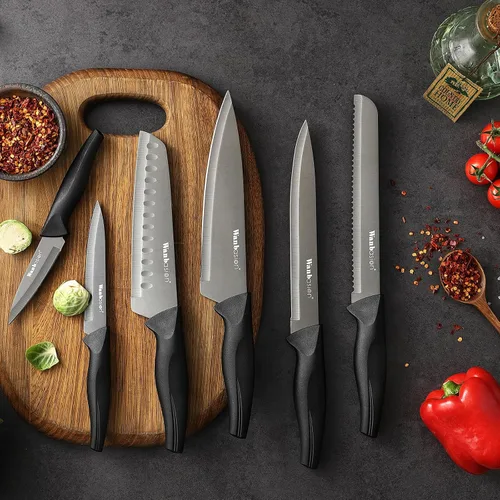 Miniatura 2 de Wanbasion Juego de cuchillos de cocina profesional negro, de acero inoxidable, apto para lavavajillas con fundas