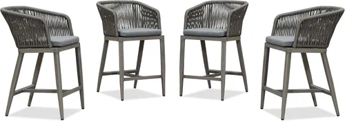 Miniatura 54 de PURPLE LEAF Juego de 2 taburetes de bar de altura de mostrador de aluminio moderno de mimbre de ratán con respaldo y cojín para cocina, césped, Gris