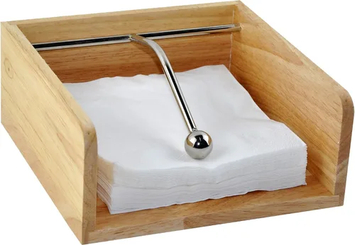 Miniatura 3 de Servilletero de papel de cóctel, soporte plano, servilleta decorativa para bebidas con barra central de metal sofisticada, madera maciza con grano