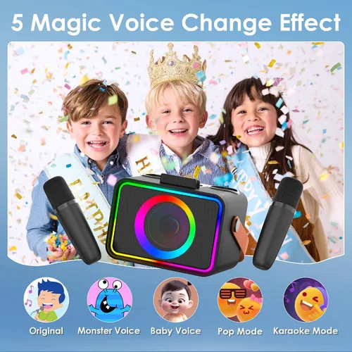 Miniatura 3 de Máquina de karaoke, altavoz Bluetooth portátil con 2 micrófonos inalámbricos para adultos y niños con luces LED, micrófono de karaoke, compatible