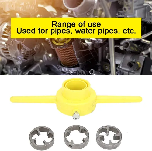 Miniatura 3 de Excelente acabado para herramienta de roscado de PVC para roscar enhebrador de tubos hidráulicos 1/2 "3/4" 1 "Manual NPT Juego de troqueles redondos