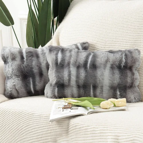 Miniatura 7 de MADIZZ Paquete de 2 fundas de almohada gruesas de felpa de lana sintética, suaves y bohemias, lujosas fundas de cojín para sofá, dormitorio, sala