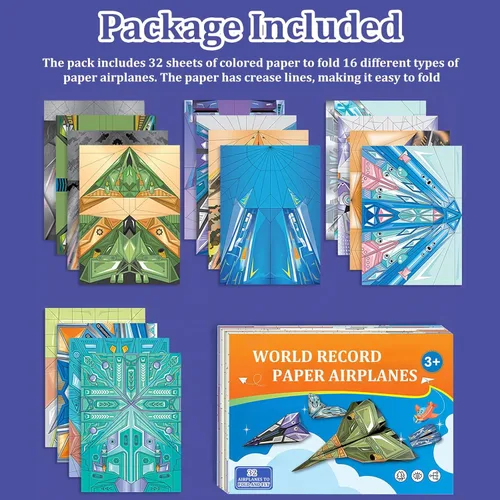 Miniatura 5 de Xuoent Paper Airplanes for Kids, Paper Airplane Craft Kit with 32 Colorful Origami Papers, Easy Fold Paper Plane Kit for Boys and Girls Ages 6-12+
