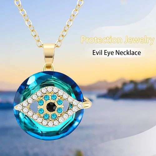 Miniatura 3 de Collar contra el mal de ojo, collar con dije de mal de ojo con círculo de cristal como collar de joyería de mal de ojo, collar de buena suerte, dije