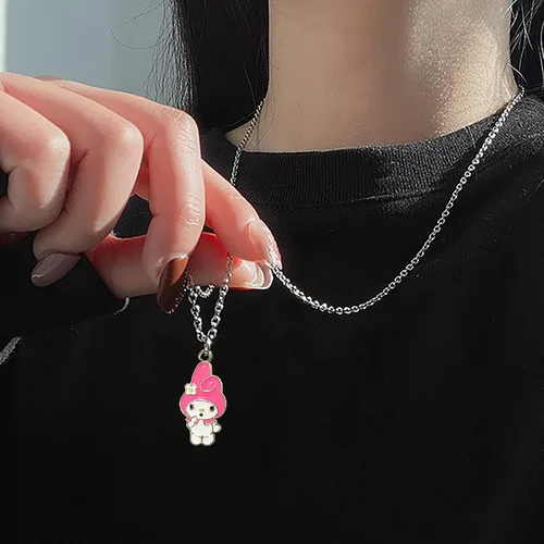 Miniatura 5 de Collar Kawaii My Melody And Kuromi Bff Collar para 2 bonitos collares estéticos colgantes, Acero aleado, vidrio aventurina