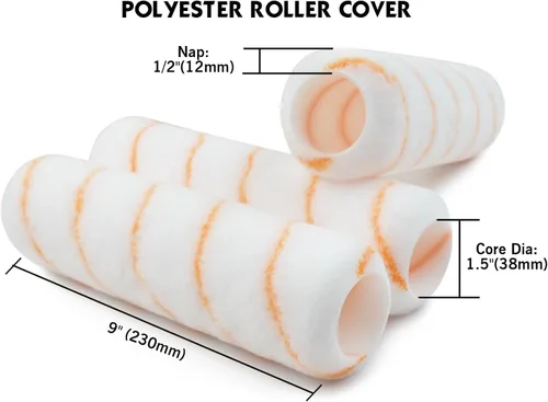 Miniatura 3 de ROLLINGDOG Fundas de rodillo de pintura de 9 pulgadas - 1/2 siesta de poliéster sin pelusa para pintura de pared semi lisa (paquete de 3)