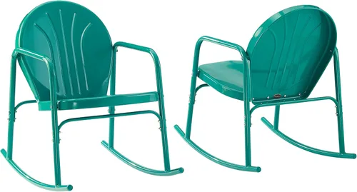 Miniatura 14 de Crosley Furniture Griffith - Juego de 2 mecedoras de metal retro para exteriores, para porche, terraza, balcón, patio trasero, rojo brillante