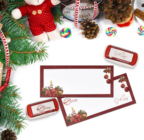 Miniatura 3 de Gift Boutique Juego de 2 sellos de goma autoentintados de Navidad con sello de firma de Santa Claus y sello de correo de reno del Polo Norte