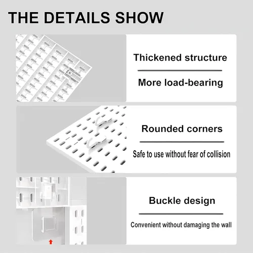Miniatura 5 de Kit de Combinación de Tablero Perforado, Organizador de Pared Modular Blanco de Tablero Perforado con 4 Tableros Perforados y Accesorios Colgantes