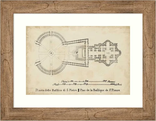 Amanti Art Framed Wall Art Print 18x24 Plan for St Peters Basilica, Architecture Wall Art, Vintage Decor, Small Poster Painting Artwork for Living
