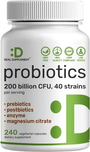 DEAL SUPPLEMENT Probióticos para mujeres y hombres, 200 mil millones de UFC por porción, 240 cápsulas vegetarianas, suministro para 4 meses | 40