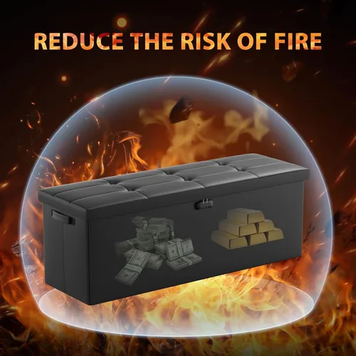 Miniatura 9 de ENGPOW Banco Otomán de Almacenamiento, Banco Plegable Ignífugo con Cerradura, 30 Pulgadas Cofre de Almacenamiento Resistente al Fuego y Agua