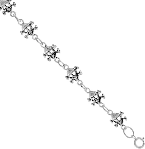 Miniatura 2 de Pulsera delicada de plata de ley con calavera para mujeres y niñas, 38 de ancho, 7.5 pulgadas de largo, Plata de ley