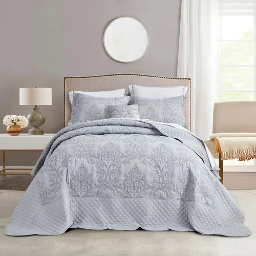 Miniatura 12 de CHIXIN Juego de colcha extragrande tamaño King – Funda de cama ligera – Hermosas costuras – Colcha reversible de 5 piezas – Patrón de paisley